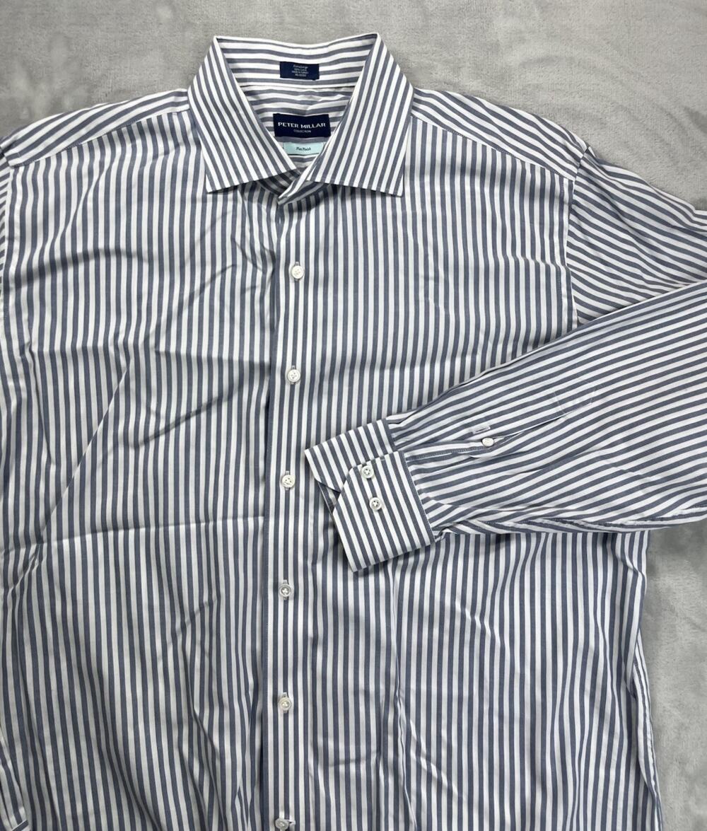 Peter Millar Flex Finish Shirt Men's XL Blue Striped Lightweight Cotton Turkey
